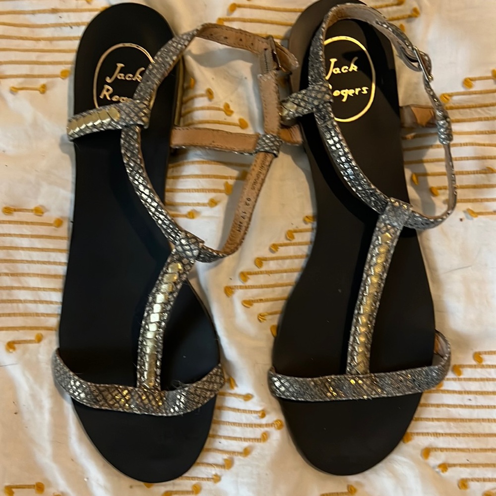 Jack Rogers pewter/gold strappy sandals